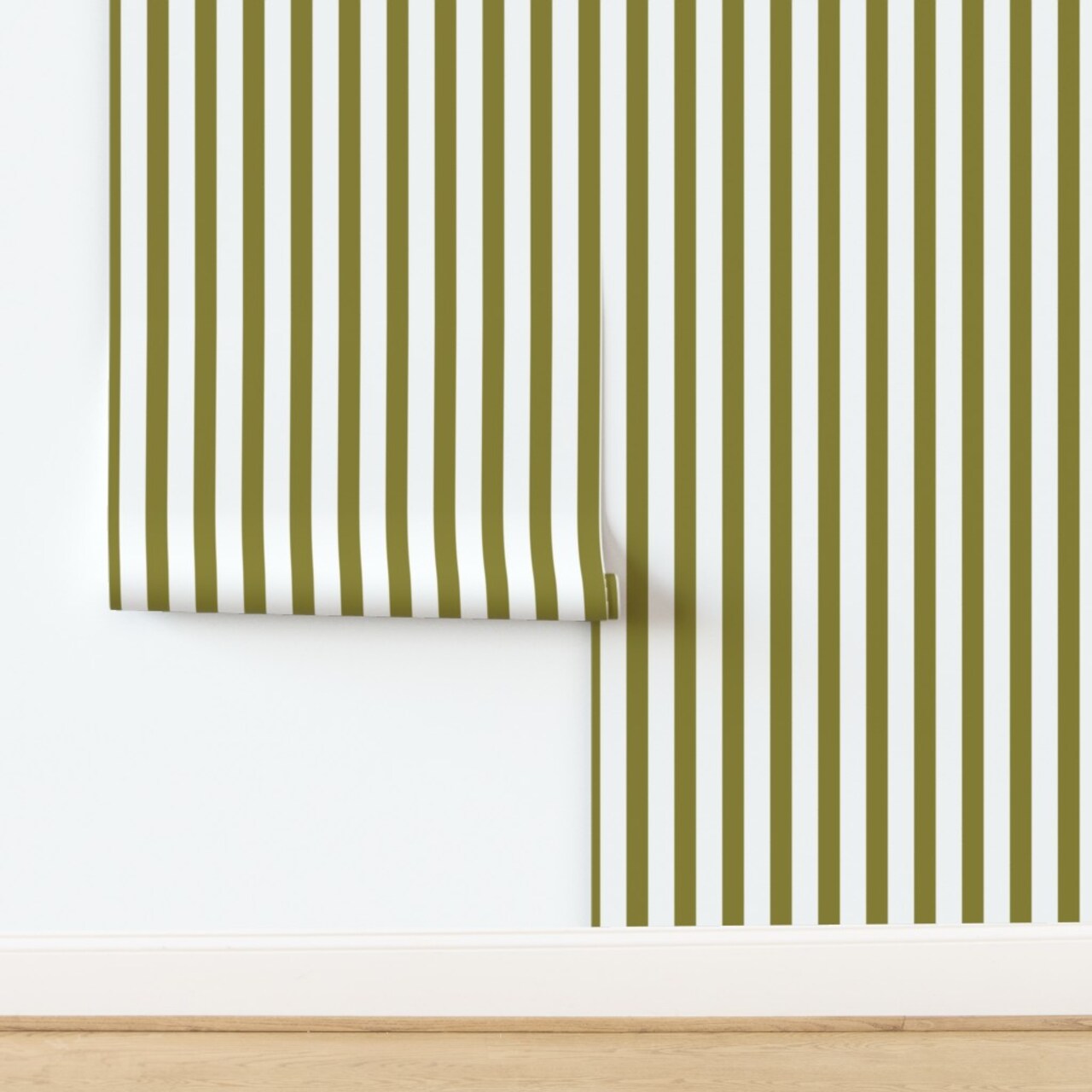 Traditional Classic Stripes Green Preppy Grandmillennial Small Stripe Minimalist Custom Removable Wallpaper by Spoonflower Peel & Stick Wallpaper 2FT Wide 17611331